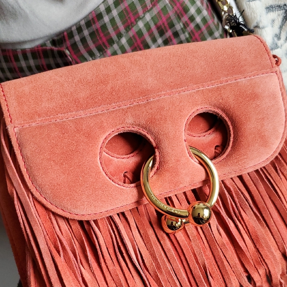 NWT J.W. Anderson Orange Suede Pierce Bag w/Fringe - Picture 6 of 15